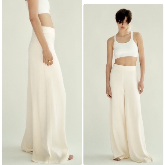 Zara Pants - ZARA New SATIN PALAZZO PANTS - Cream Size L